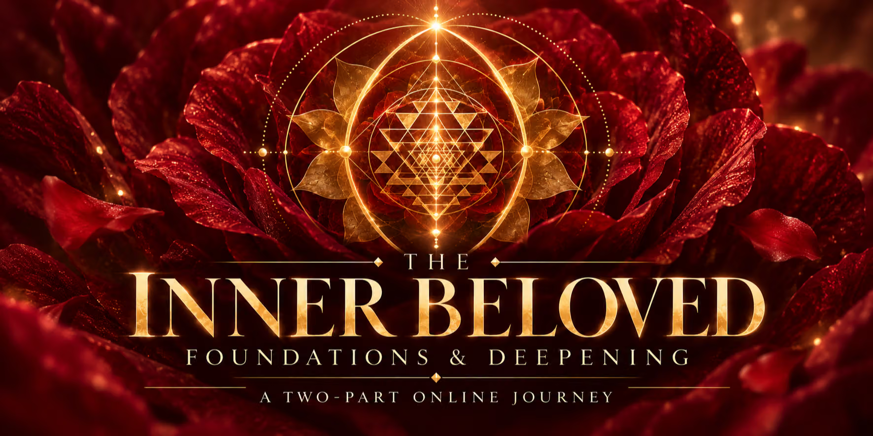 The Inner Beloved — Foundations & Deepening: A Two-Part Online Journey, with a golden mandala over red rose petals